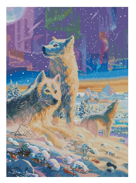 Northern Lights Wolves – Diamond Painting (50×70 cm) – Licensed by Adrian Chesterman