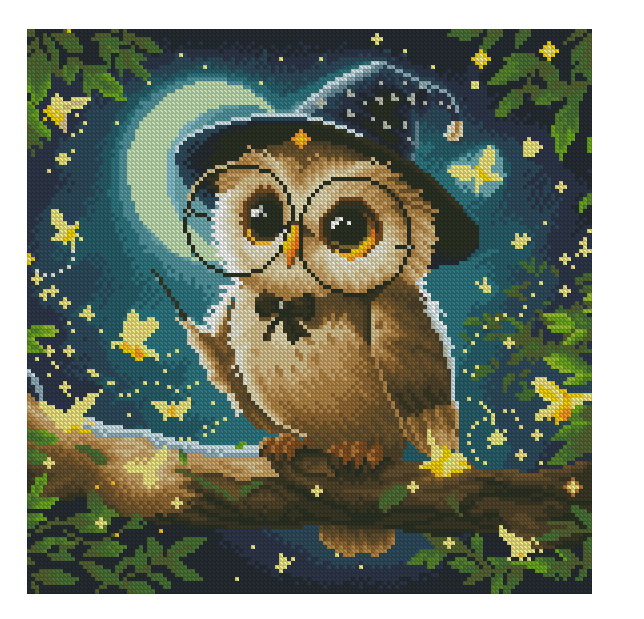 Wise Moon Owl – Diamond Painting (40×40 cm)