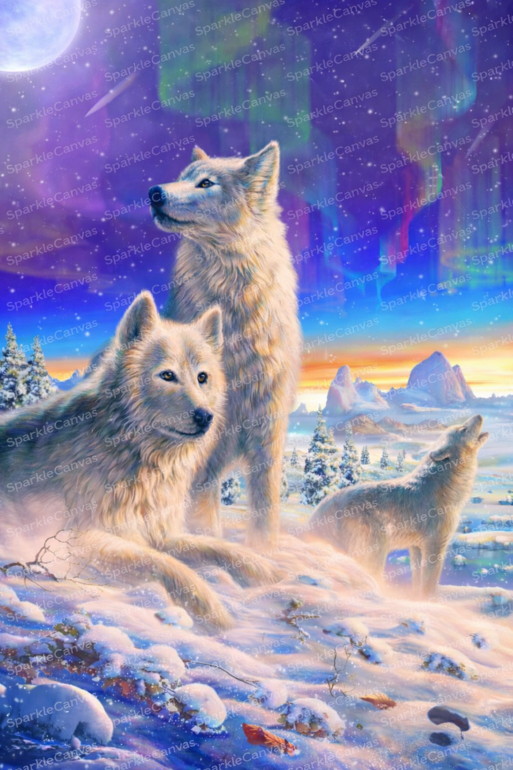 Northern Lights Wolves – Diamond Painting (50×70 cm) – Licensed by Adrian Chesterman