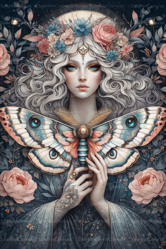 Moonlight Moth Goddess – Diamond Painting (40×50 cm)