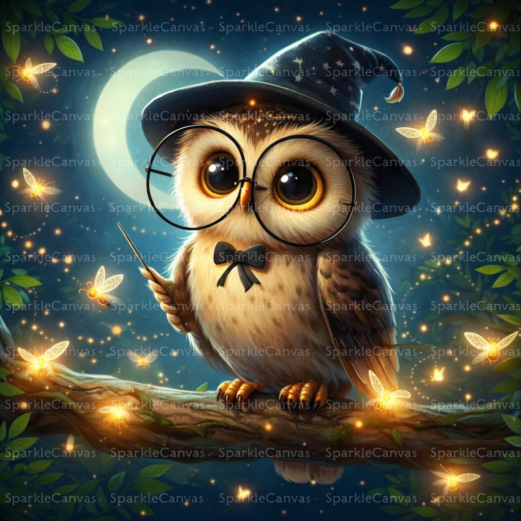 Wise Moon Owl – Diamond Painting (40×40 cm)