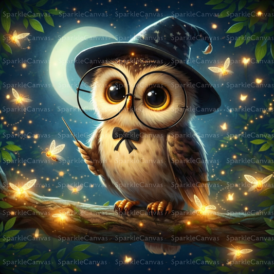 Wise Moon Owl – Diamond Painting (40×40 cm)